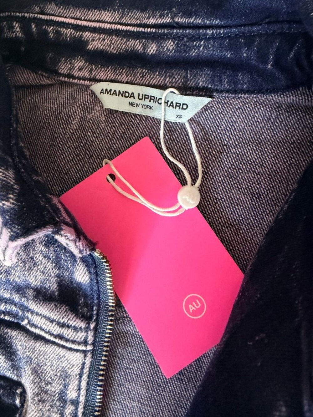 Amanda Uprichard Bianca Dress XS Pink Acid Wash Denim Mini Zip Front NWT - Picture 5 of 7